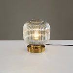 Luminária de mesa oval em vidro listrado estilo escandinavo B Cognac