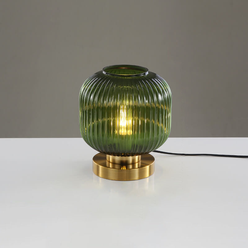 Luminária de mesa oval em vidro listrado estilo escandinavo B Verde