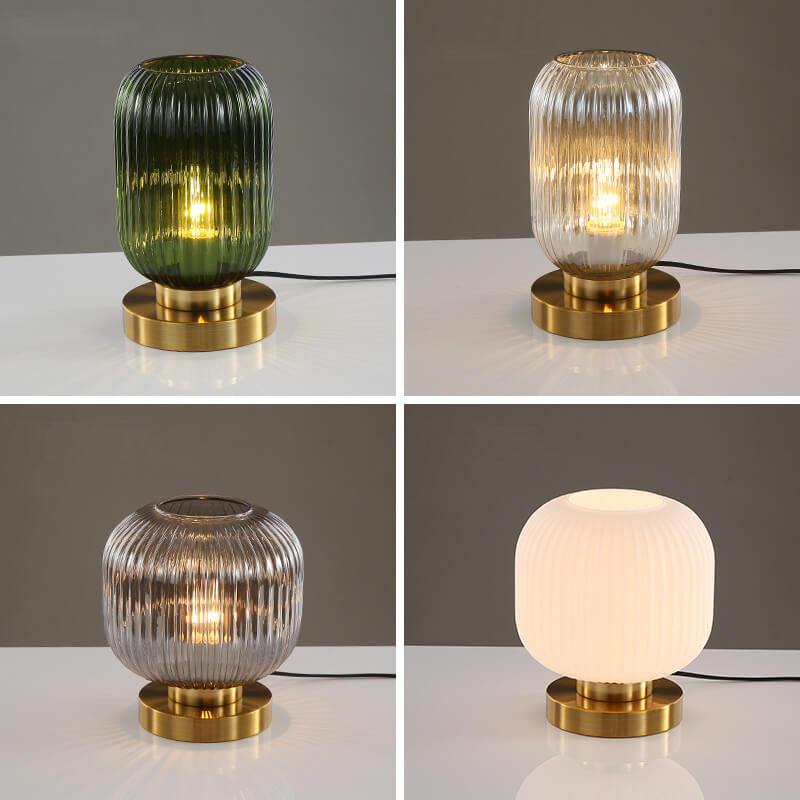 Luminária de mesa oval em vidro listrado estilo escandinavo
