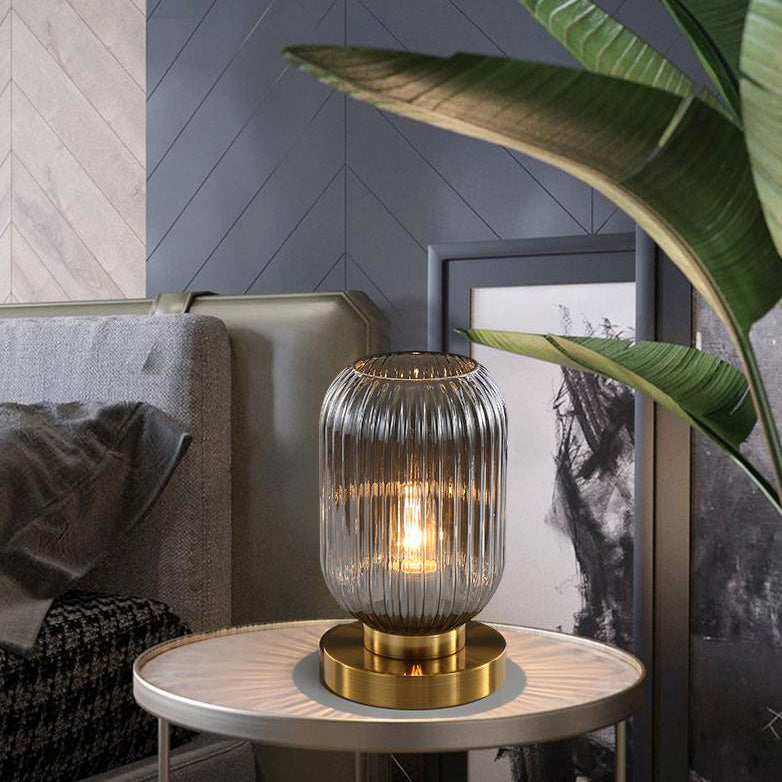 Luminária de mesa oval em vidro listrado estilo escandinavo