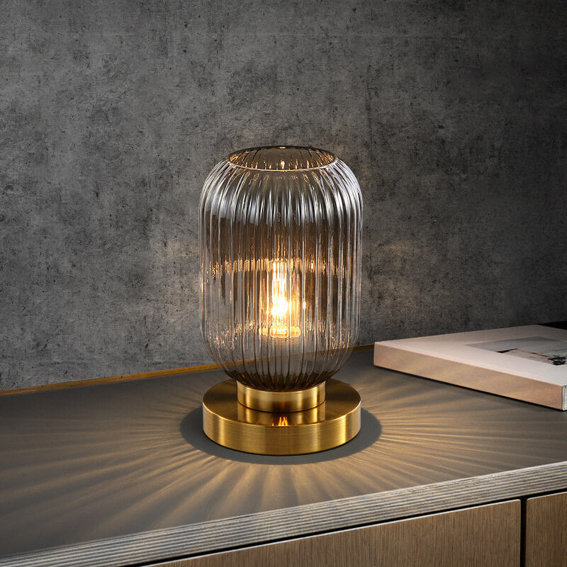 Luminária de mesa oval em vidro listrado estilo escandinavo