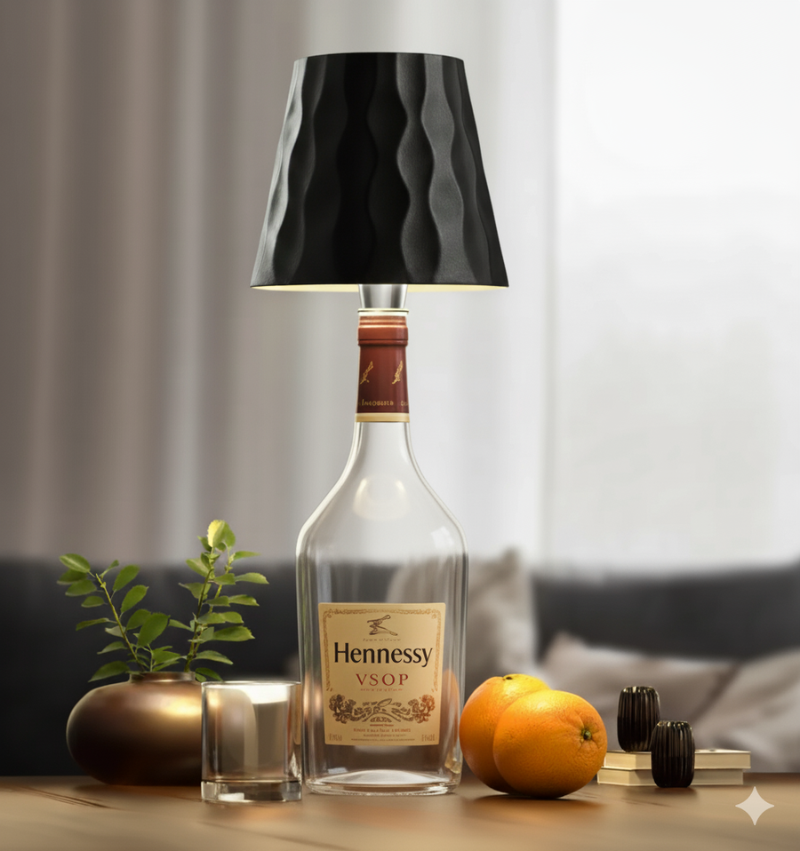 Luminária de mesa sem fio para garrafa - Abajur LED recarregável para vinho com controle touch.