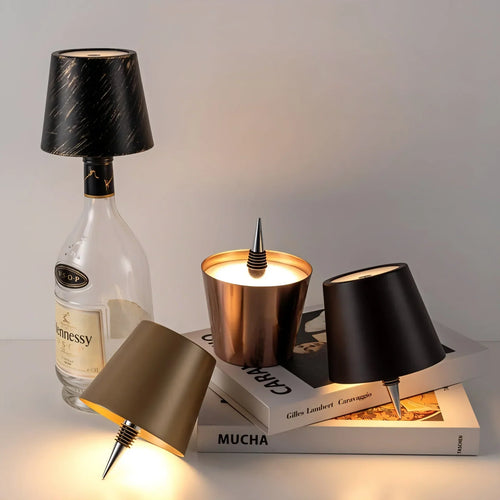 Luminária de mesa sem fio para garrafa - Abajur LED recarregável para vinho com controle touch.