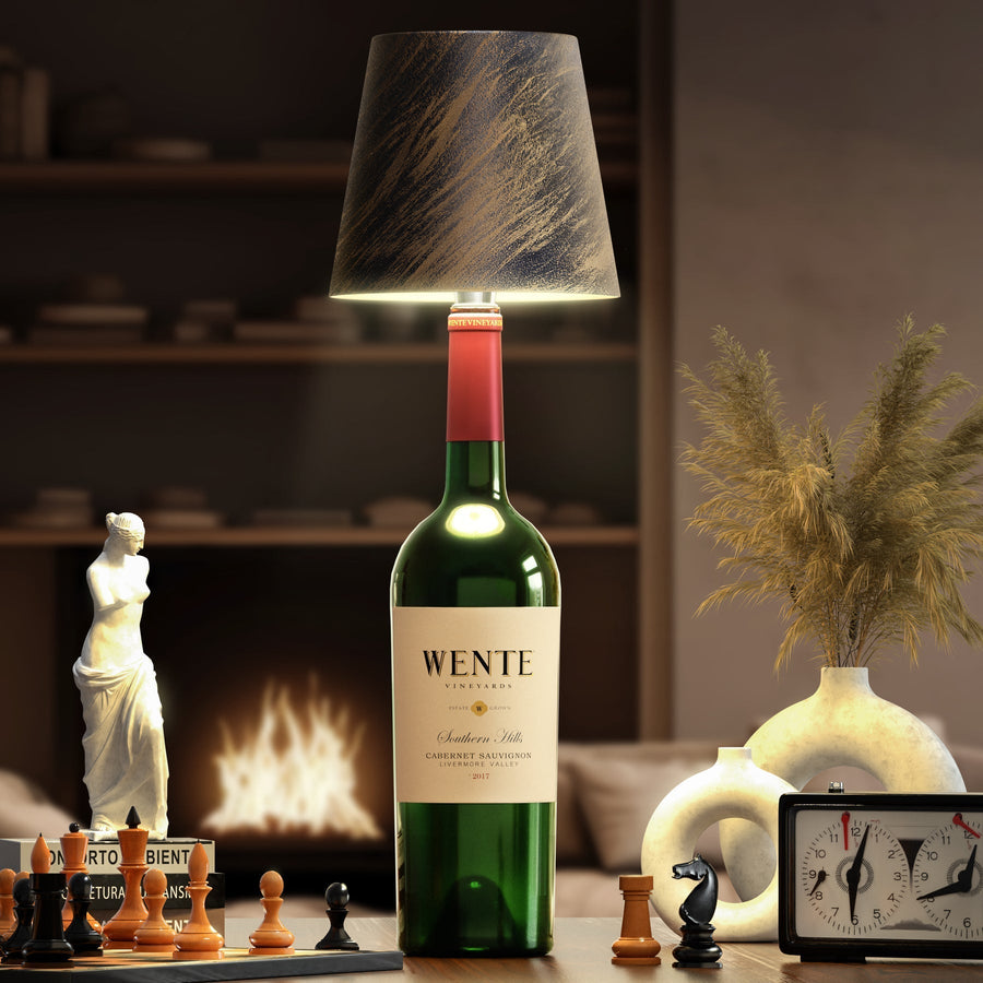 Luminária de mesa sem fio para garrafa - Abajur LED recarregável para vinho com controle touch.