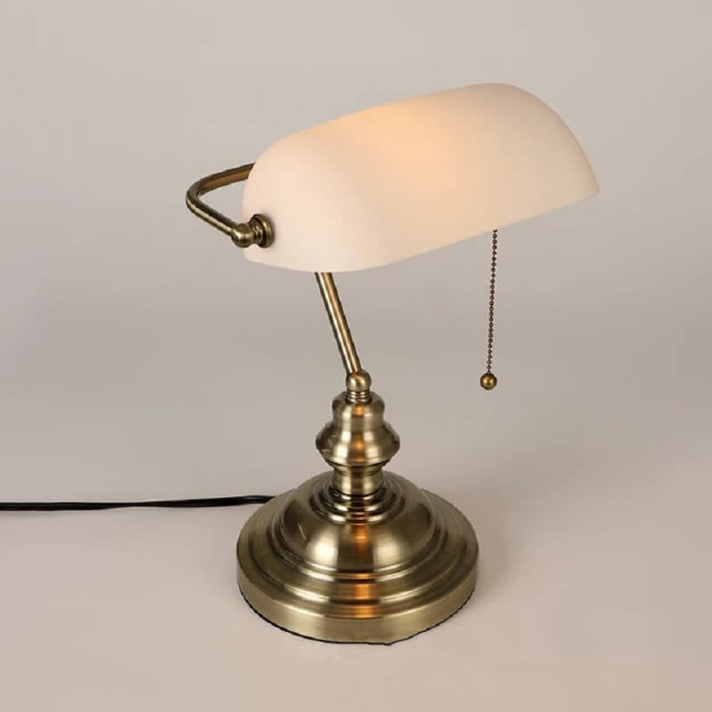 Luminária de mesa vintage com base de vidro colorido e metal, 1 lâmpada e detalhe em zíper.