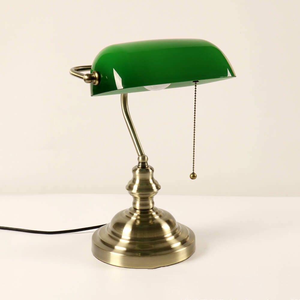 Luminária de mesa vintage com base de vidro colorido e metal, 1 lâmpada e detalhe em zíper.