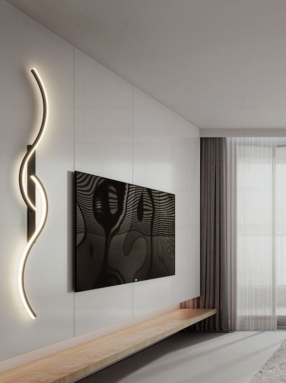 Luminária de parede LED contemporânea com design artístico envolvente e iluminação suave que transforma ambientes. Preto