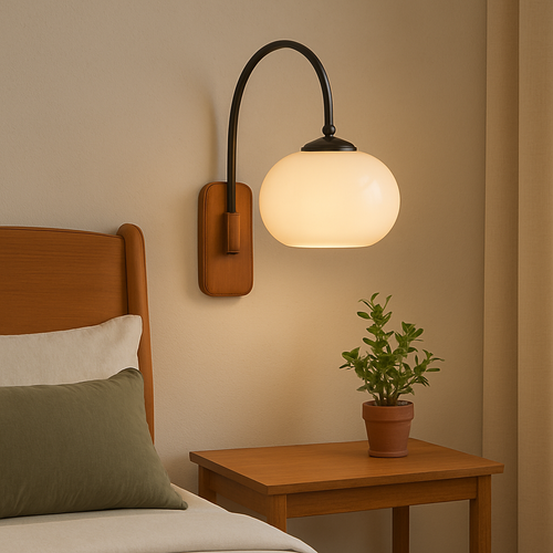 Luminária de parede ajustável em estilo Bauhaus contemporâneo, com luz difusa e design minimalista para uma decoração de interiores sofisticada. Padrão