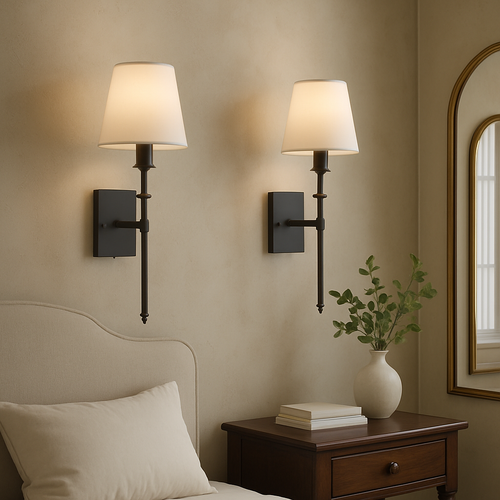 Luminária de parede clássica em estilo vintage com design sofisticado e fio delicado para ambientes elegantes (Pacote com 2). 2x Preto