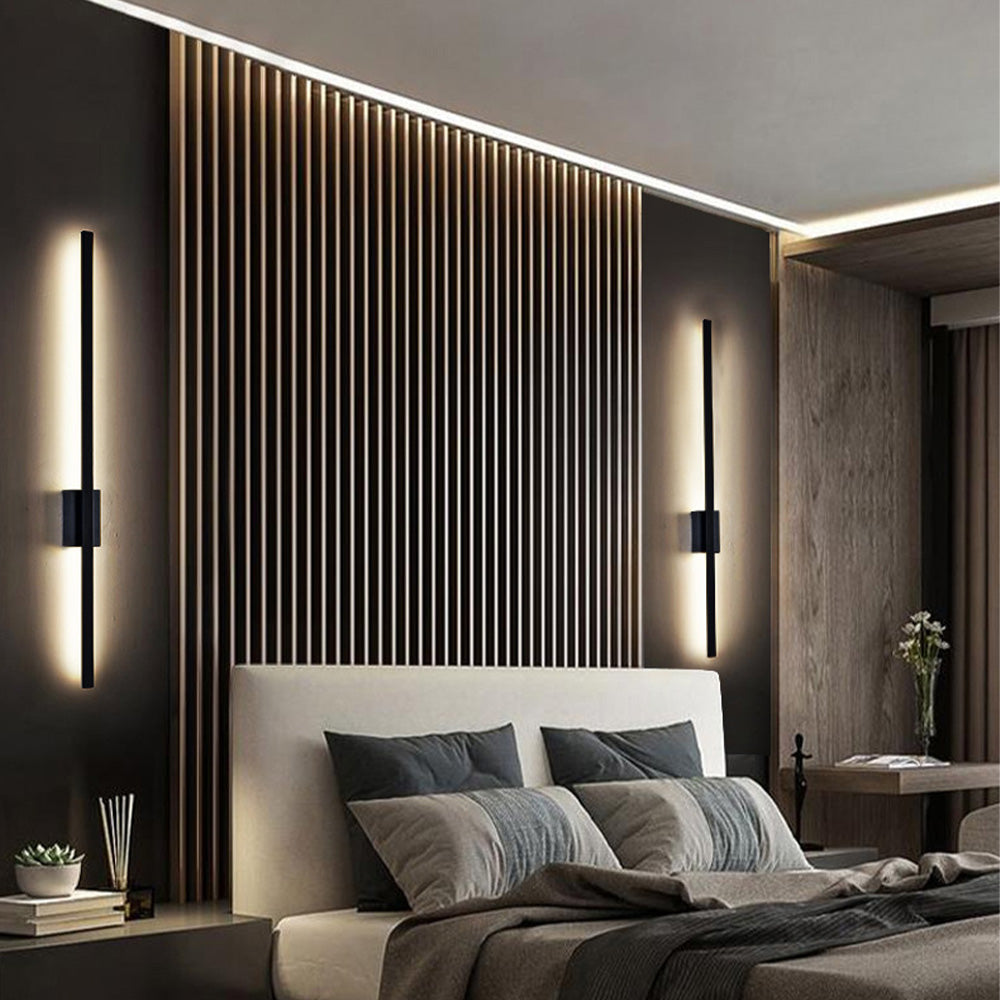Luminária de parede de ferro LED minimalista com design industrial, perfeita para uma decoração contemporânea e iluminação sofisticada na sala de estar.