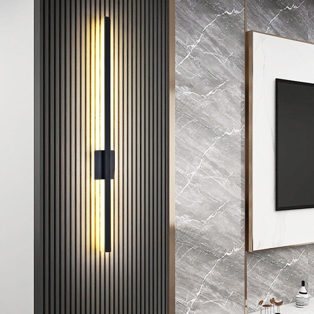 Luminária de parede de ferro LED minimalista com design industrial, perfeita para uma decoração contemporânea e iluminação sofisticada na sala de estar.