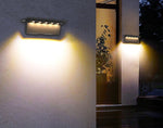 Luminária de parede elegante com iluminação LED ambiente e acabamento resistente em aço inoxidável para exteriores. Luz quente e fria (dimerizável)