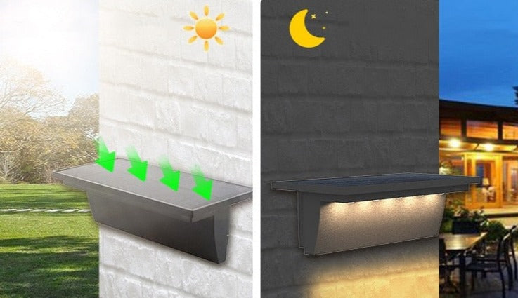 Luminária de parede elegante com iluminação LED ambiente e acabamento resistente em aço inoxidável para exteriores.