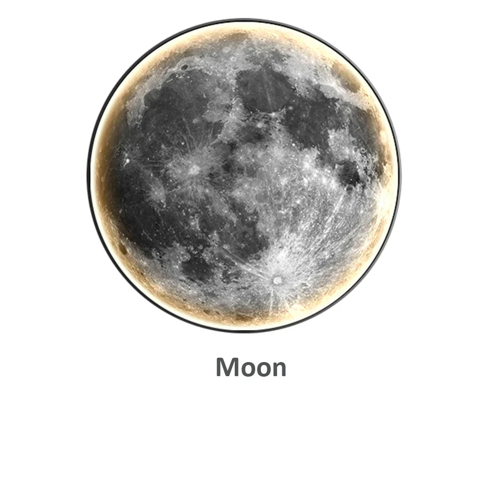 Luminária de parede em LED com design inspirado na lua, proporcionando uma iluminação suave e etérea.