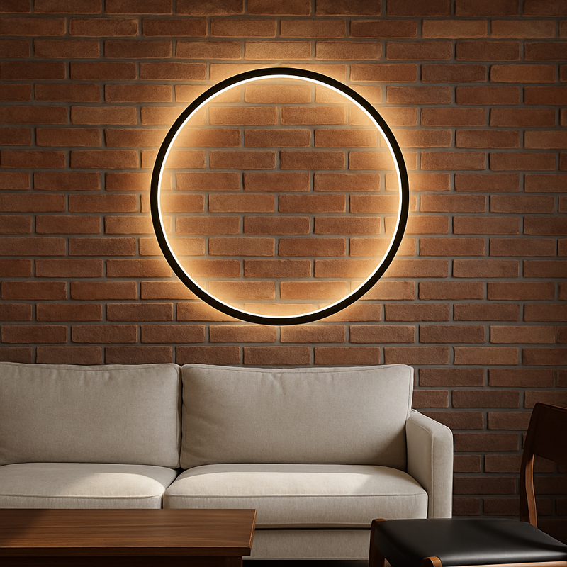 Luminária de parede em anel luxuoso com iluminação suave e design contemporâneo para ambientes requintados.