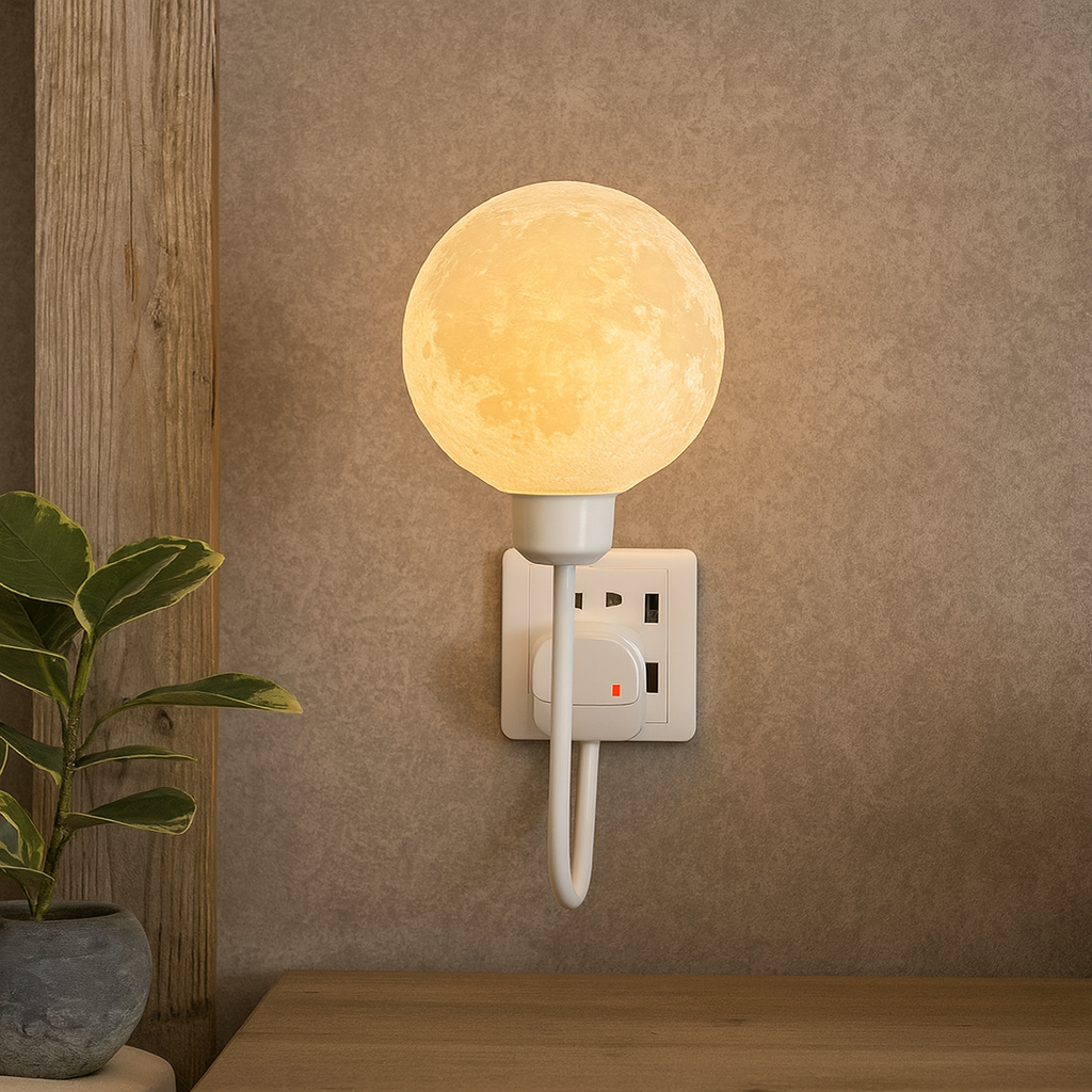 Luminária de parede em formato lunar com brilho suave e design contemporâneo para uma iluminação acolhedora. Eu