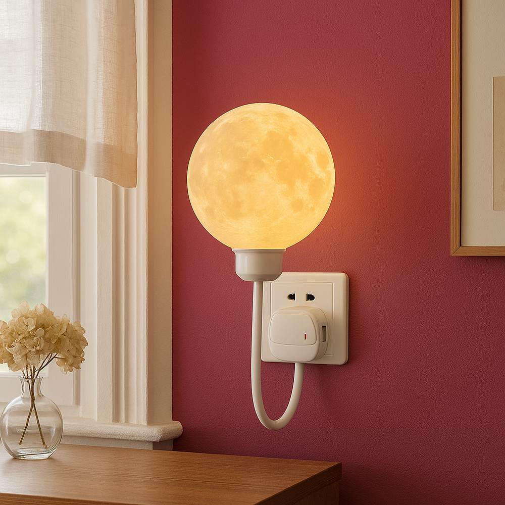 Luminária de parede em formato lunar com brilho suave e design contemporâneo para uma iluminação acolhedora.