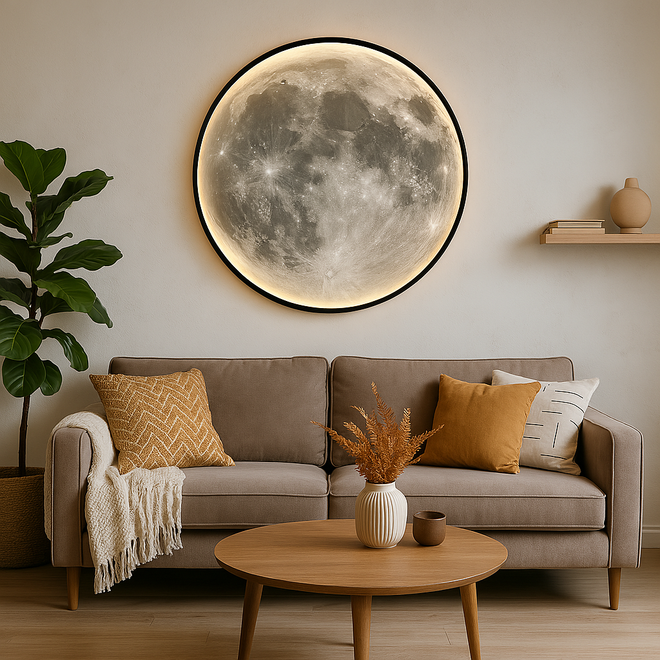 Luminária de parede em formato lunar com iluminação suave e difusa, ideal para interiores sofisticados. ∅ 100 cm Tricolor (controle remoto regulável)
