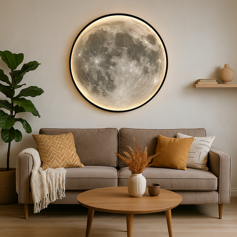 Luminária de parede em formato lunar com iluminação suave e difusa, ideal para interiores sofisticados. ∅ 100 cm Tricolor (controle remoto regulável)