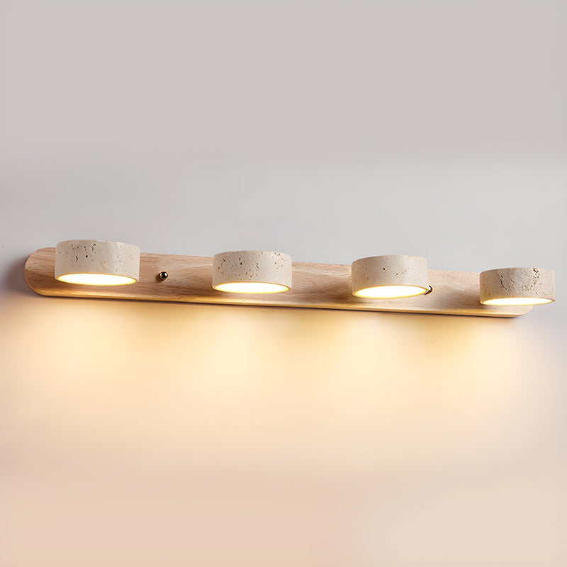 Luminária de parede em travertino refinado, com iluminação suave e design contemporâneo para ambientes sofisticados. 4-Luzes Cor Madeira