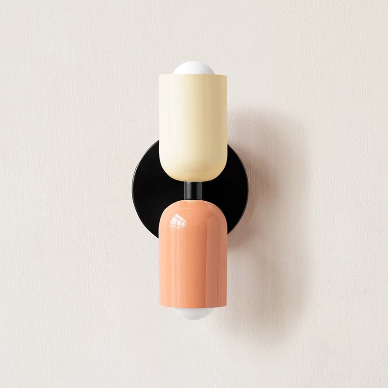 Luminária de parede em vidro duplo, com iluminação suave e design contemporâneo que transforma ambientes. Bege+Rosa Com fio D12*H23CM