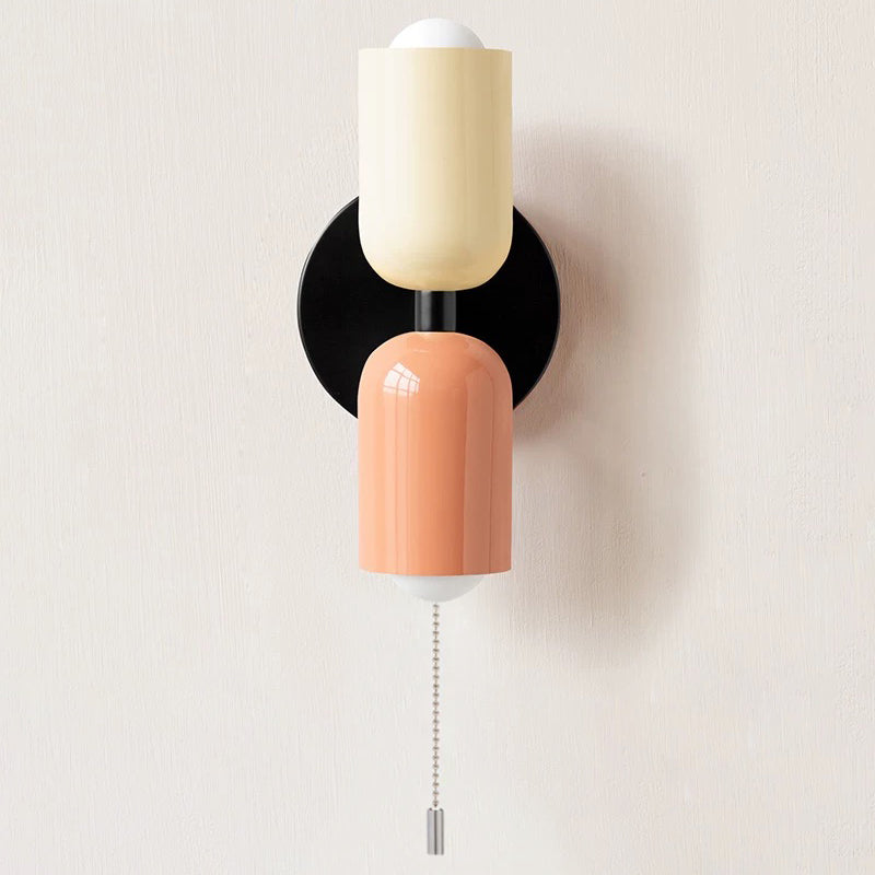 Luminária de parede em vidro duplo, com iluminação suave e design contemporâneo que transforma ambientes. Bege+Rosa Zíper D12*H23CM