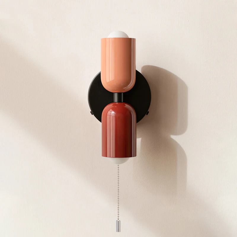 Luminária de parede em vidro duplo, com iluminação suave e design contemporâneo que transforma ambientes. Rosa+Vermelho Zíper D12*H23CM