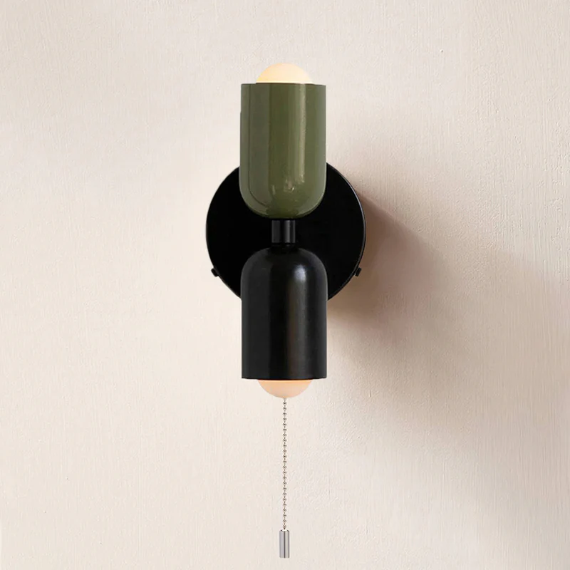 Luminária de parede em vidro duplo, com iluminação suave e design contemporâneo que transforma ambientes. Verde+Preto Zíper D12*H23CM