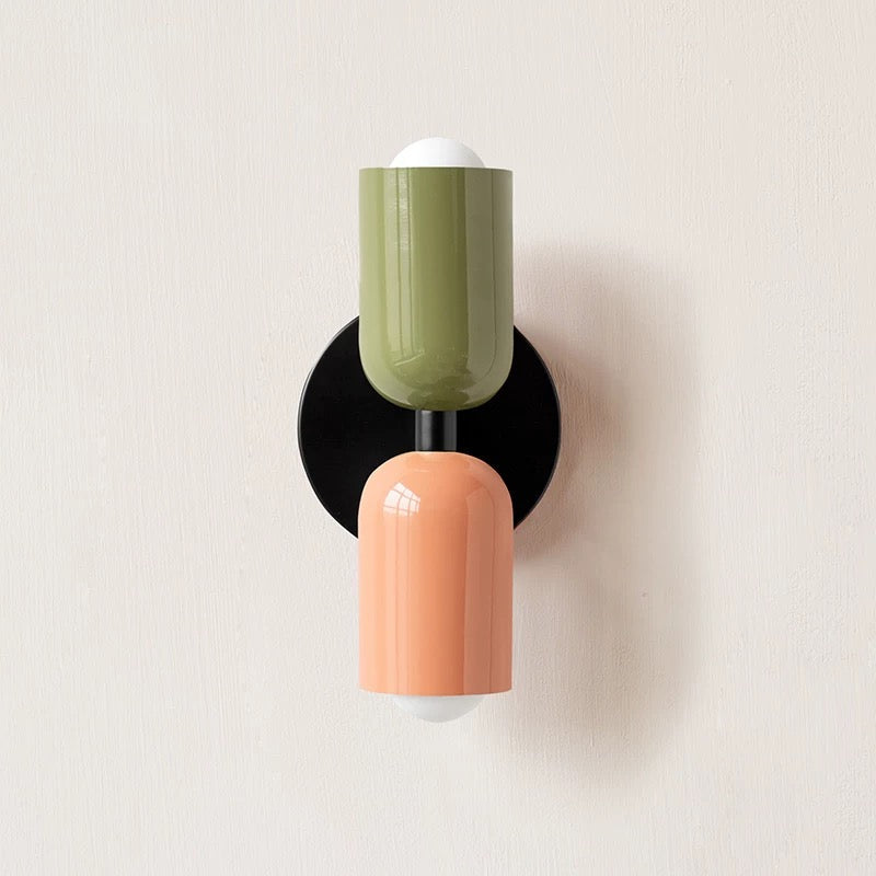 Luminária de parede em vidro duplo, com iluminação suave e design contemporâneo que transforma ambientes. Verde+Rosa Com fio D12*H23CM