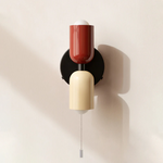 Luminária de parede em vidro duplo, com iluminação suave e design contemporâneo que transforma ambientes. Vermelho+Bege Zíper D12*H23CM