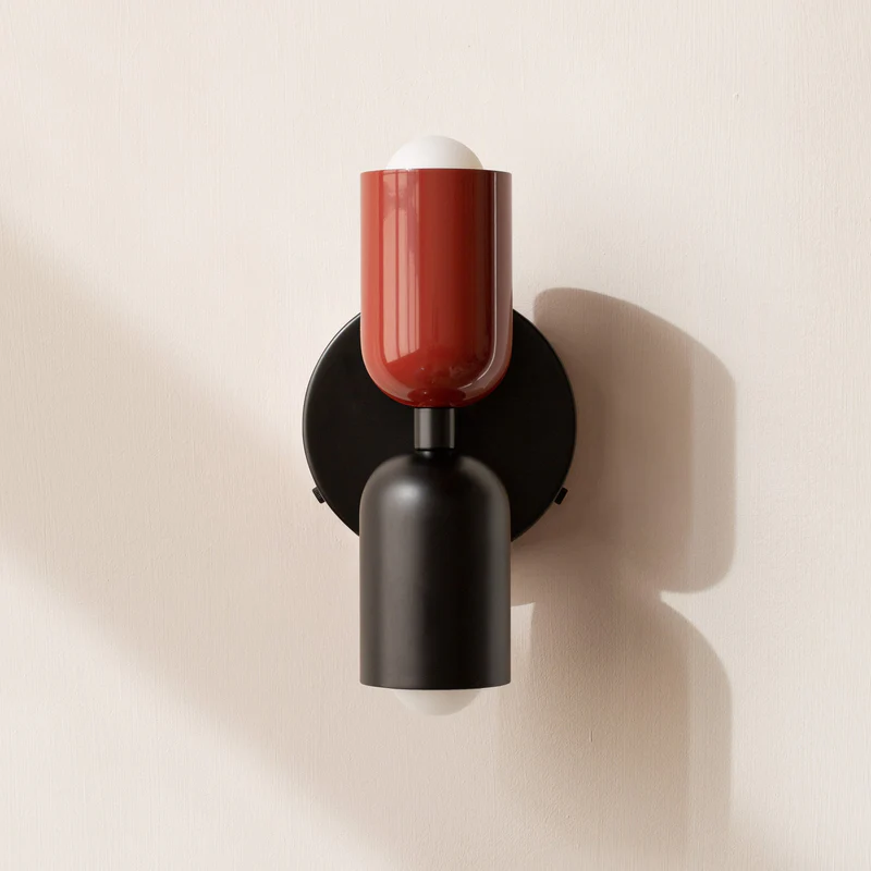 Luminária de parede em vidro duplo, com iluminação suave e design contemporâneo que transforma ambientes. Vermelho+Preto Com fio D12*H23CM