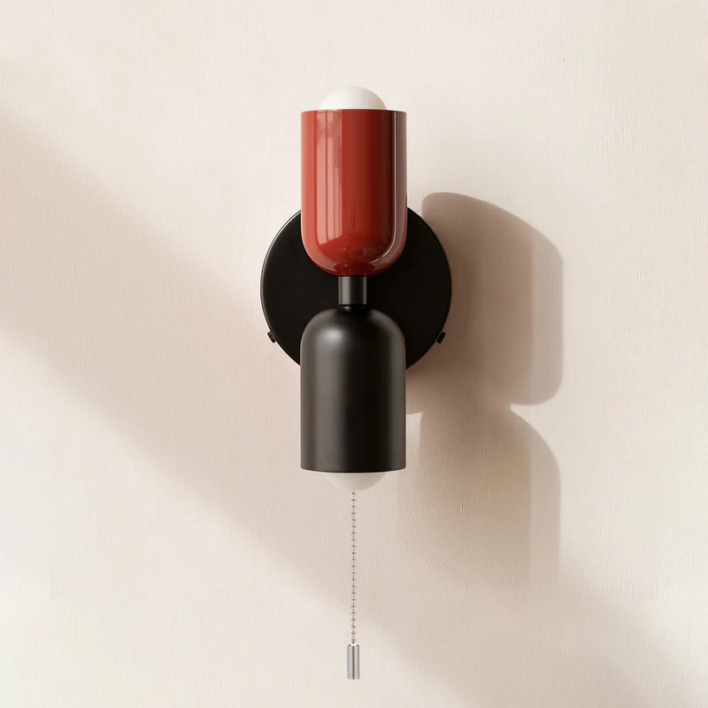 Luminária de parede em vidro duplo, com iluminação suave e design contemporâneo que transforma ambientes. Vermelho+Preto Zíper D12*H23CM