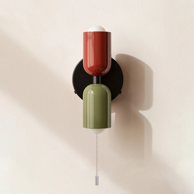 Luminária de parede em vidro duplo, com iluminação suave e design contemporâneo que transforma ambientes. Vermelho+Verde Zíper D12*H23CM