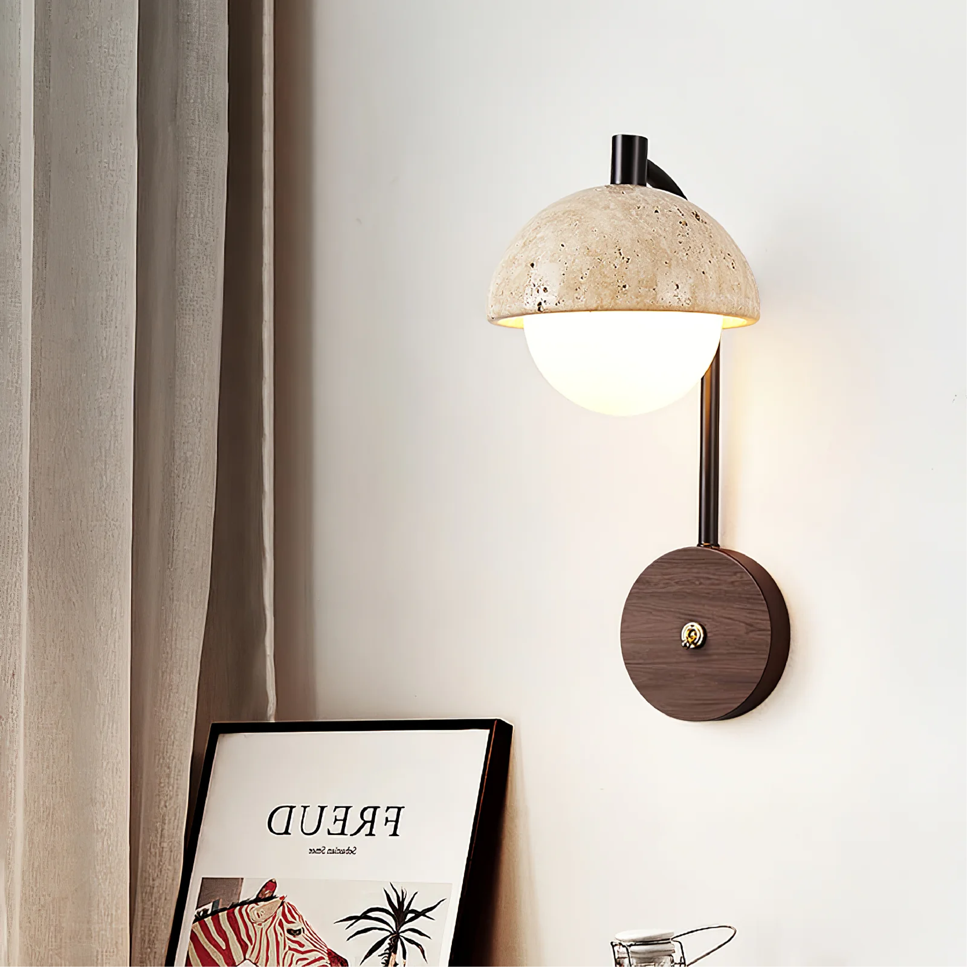 Luminária de parede escultural em pedra com iluminação suave e design vintage arrojado. Padrão
