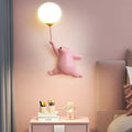 Luminária de parede infantil em formato lúdico com luz suave e design encantador de desenhos animados. Urso rosa à esquerda Branco quente