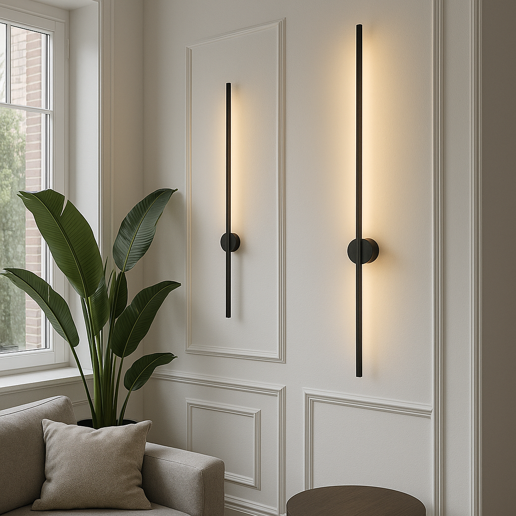Luminária de parede linear com iluminação suave e design moderno e sofisticado, ideal para adicionar um toque de elegância atemporal à sua decoração. Preto 60cm