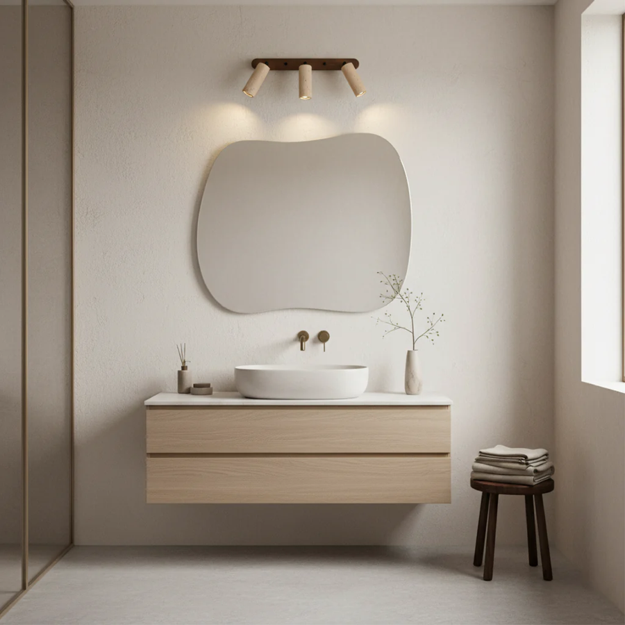 Luminária de parede rotativa em travertino com iluminação suave e charme vintage.