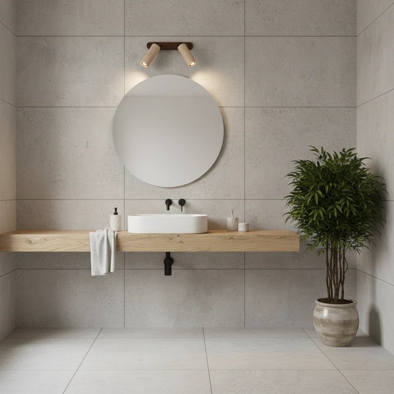Luminária de parede rotativa em travertino com iluminação suave e charme vintage.