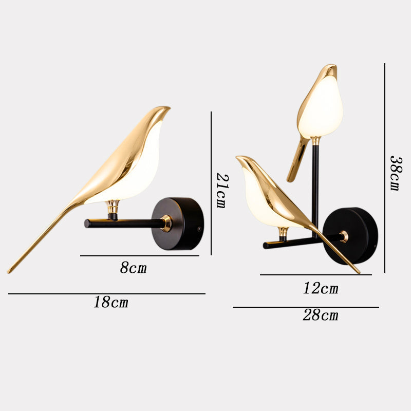Luminária de parede sofisticada em forma de pássaros, com iluminação suave e design contemporâneo que transforma ambientes.