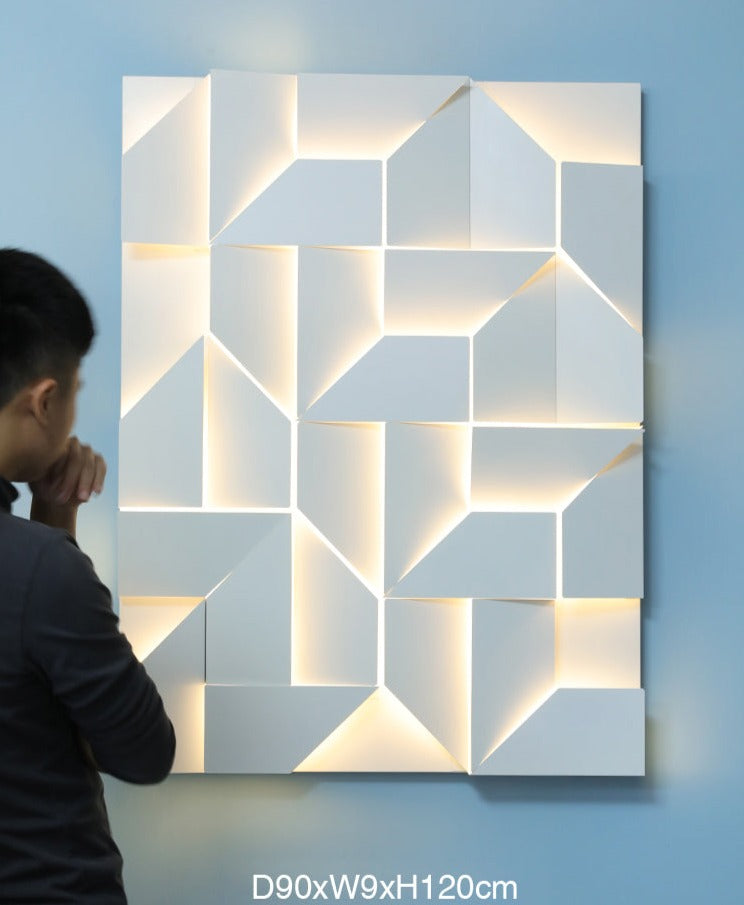 Luminária de parede tridimensional com iluminação suave e design contemporâneo para criar ambientes deslumbrantes.