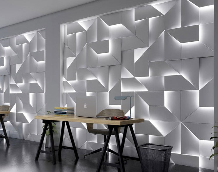 Luminária de parede tridimensional com iluminação suave e design contemporâneo para criar ambientes deslumbrantes.