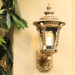 Luminária de parede vintage em vidro soprado com acabamento clássico para ambientes externos elegantes.