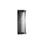 Luminária externa cilíndrica de metal e vidro, resistente à água IP65 com design moderno.