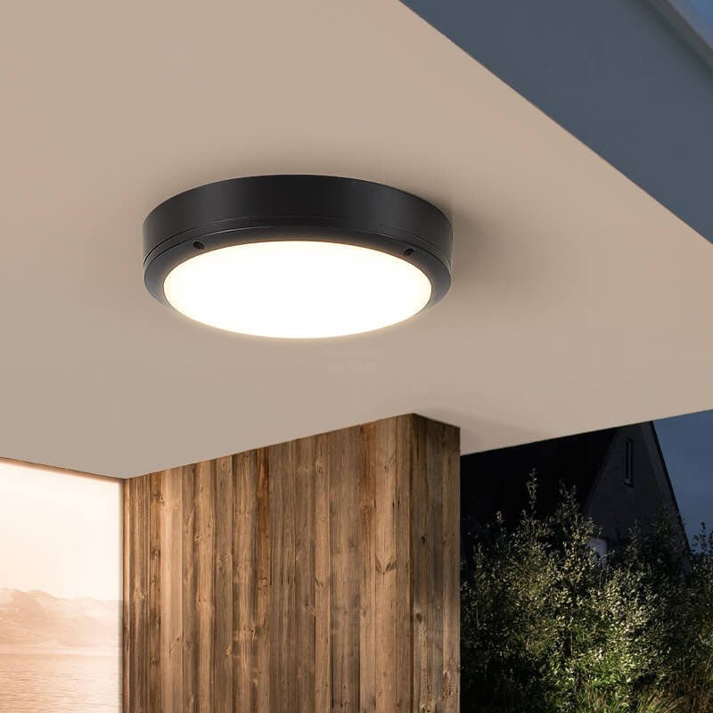 Luminária externa de alumínio LED embutida, redonda e resistente à água para áreas externas.