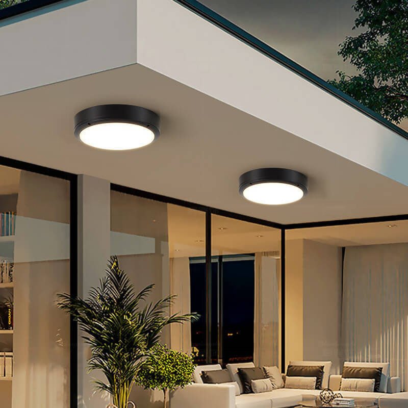Luminária externa de alumínio LED embutida, redonda e resistente à água para áreas externas.