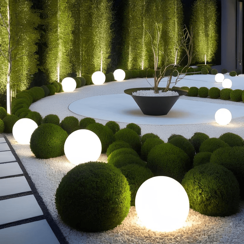 Luminária externa esférica com energia solar para jardim