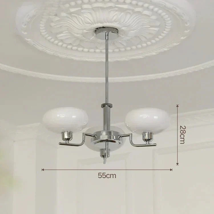 Lustre Bauhaus Medieval 3 luzes cromado branco