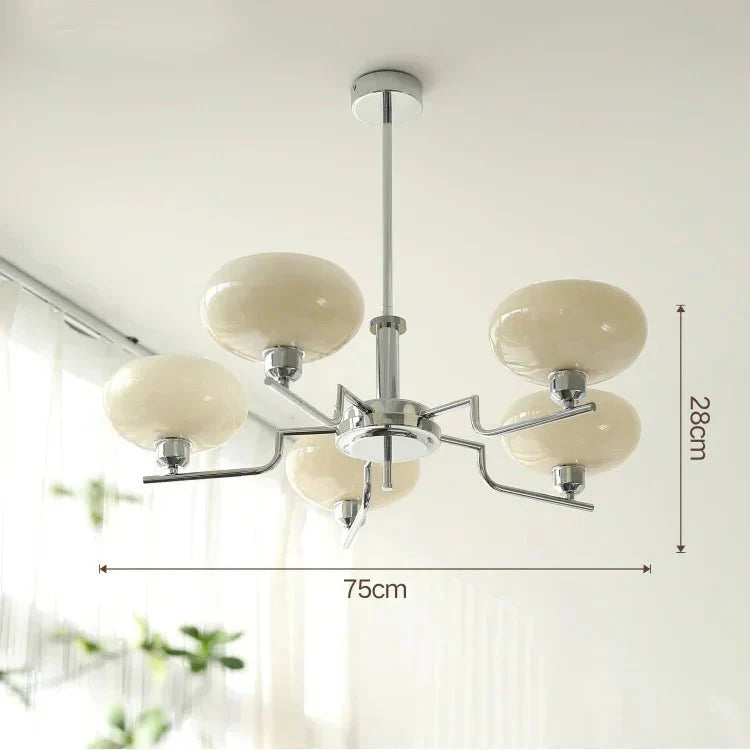 Lustre Bauhaus Medieval 5 luzes cromado bege