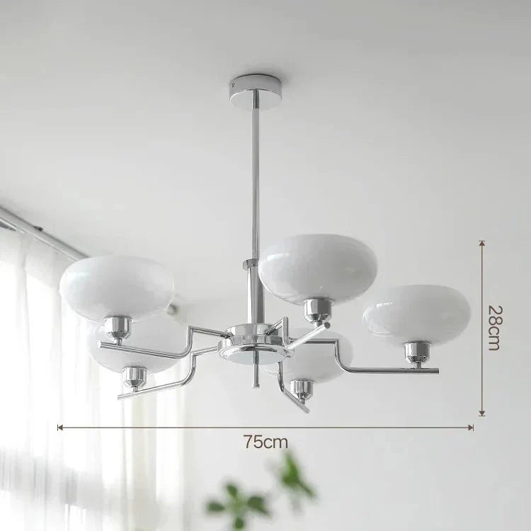 Lustre Bauhaus Medieval 5 luzes cromado branco