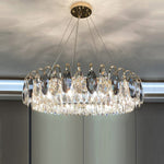 Lustre Brilhante em Cristal K9 de Luxo Redondo: 12 Lâmpadas D100cm x H22.8cm (D39.4" x H9") Ouro